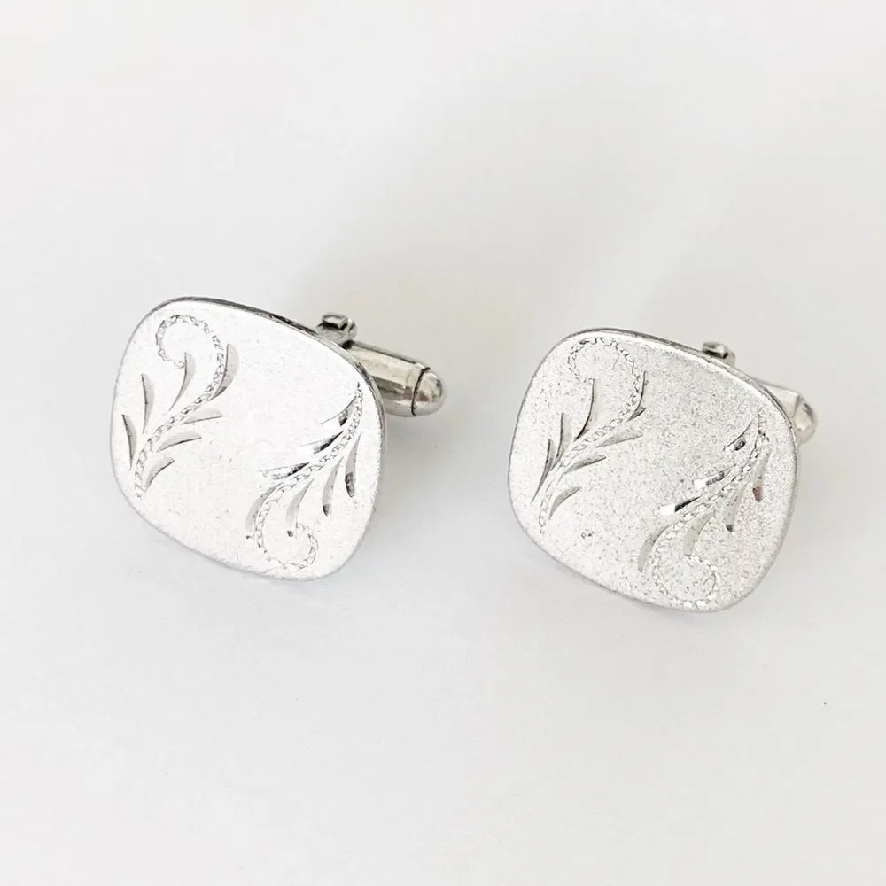 Vintage sterling silver Anson etched design square cuff links